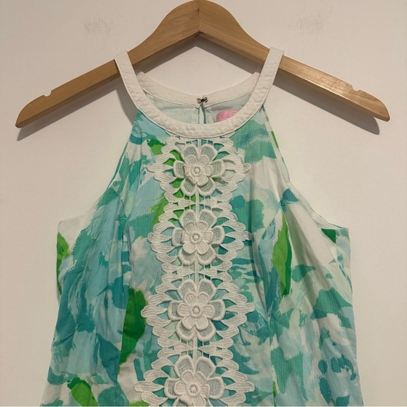 lilly pulitzer first impression blue and green floral halter top shift dress - Picture 6 of 8